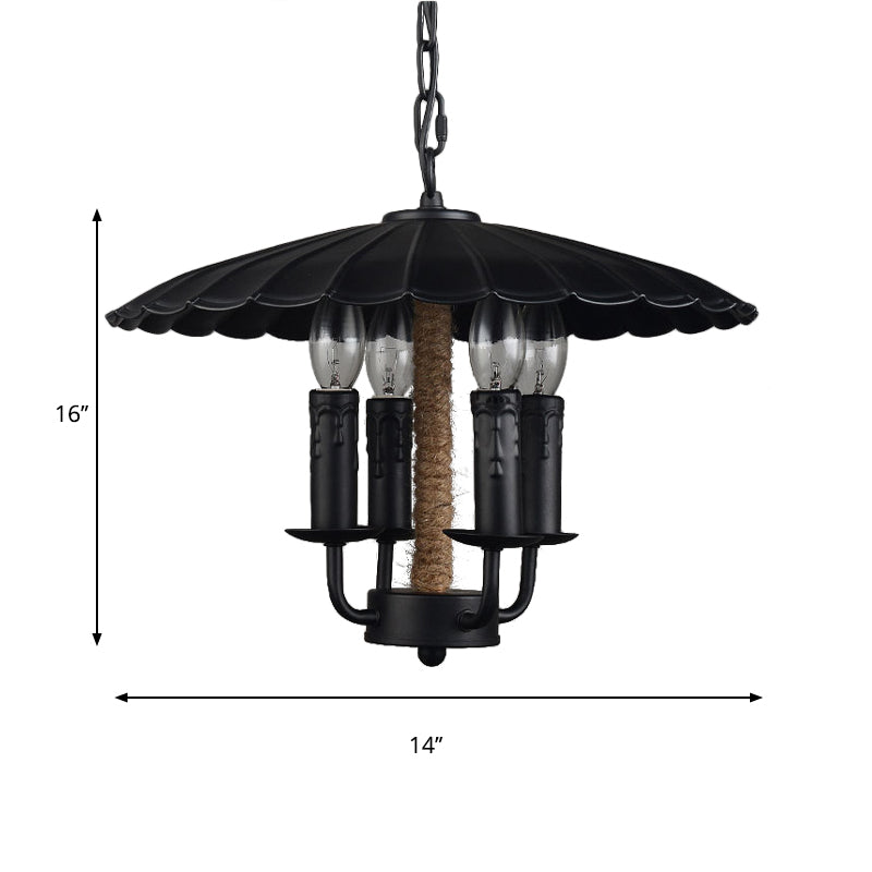 Retro Style Wavy Pendant Light With 4 Metal Candle Bulbs In Black - Ideal For Dining Room