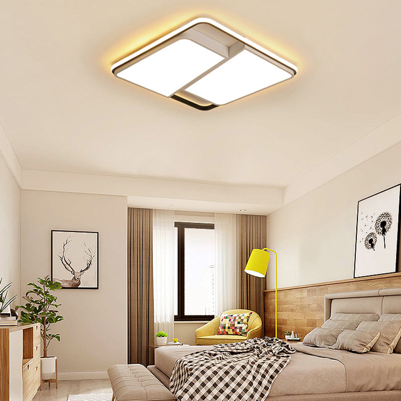 16"/19.5"/35.5" Rectangular/Square Flush Mount LED Ceiling Light - Modern White Fixture for Bedroom with Acrylic Shade