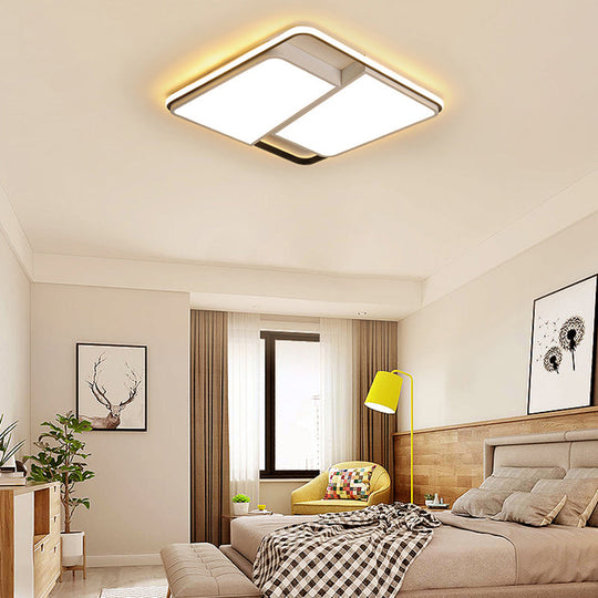 16/19.5/35.5 Rectangular/Square Flush Mount Led Ceiling Light - Modern White Fixture For Bedroom