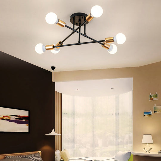 Modern Nordic Metal Semi Flush Mount Ceiling Light Fixture - 6 Lights, Black/White - Bedroom Lighting