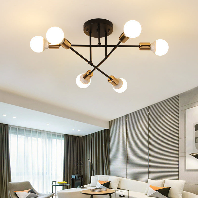 Modern Nordic Metal Semi Flush Mount Ceiling Light Fixture - 6 Lights, Black/White - Bedroom Lighting