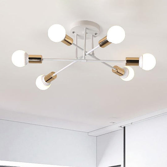 Modern Nordic Metal Semi Flush Mount Ceiling Light Fixture - 6 Lights Black/White Bedroom Lighting