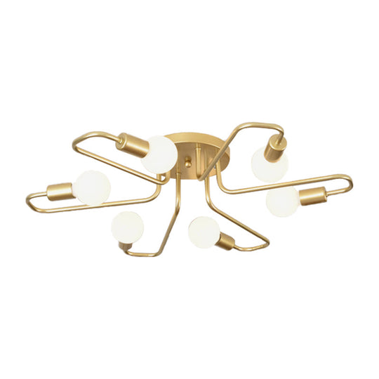 Contemporary Gold/Black/White Sputnik Semi Flush Ceiling Light - 6-Light Metal Mount for Bedroom