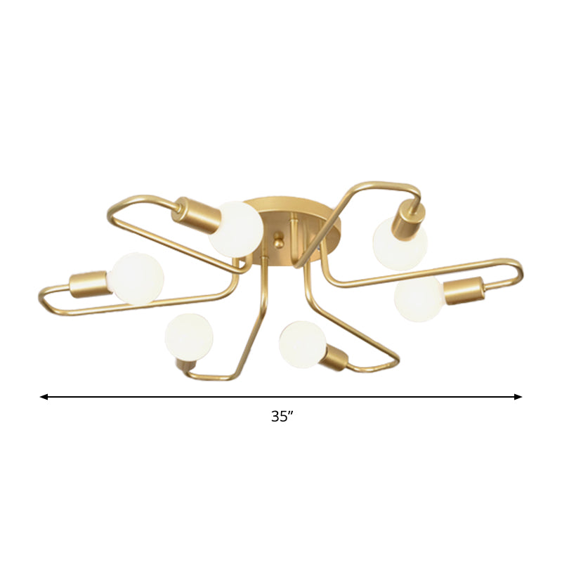 Contemporary Gold/Black/White Sputnik Semi Flush Ceiling Light - 6-Light Metal Mount for Bedroom