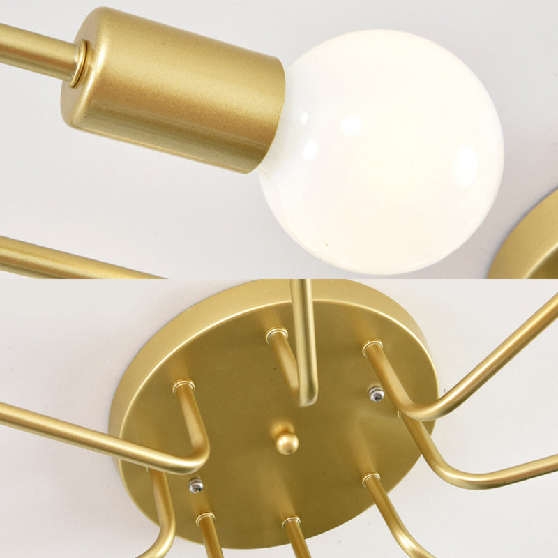 Contemporary Gold/Black/White Sputnik Semi Flush Ceiling Light - 6-Light Metal Mount for Bedroom