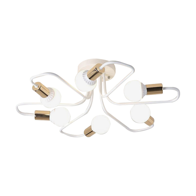 Contemporary Gold/Black/White Sputnik Semi Flush Ceiling Light - 6-Light Metal Mount for Bedroom