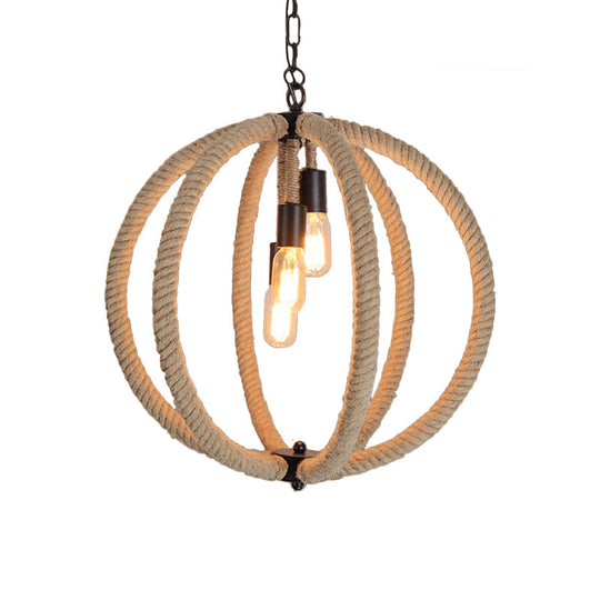 Retro Style Hemp Rope Hallway Chandelier - 3-Light Beige Ceiling Lamp