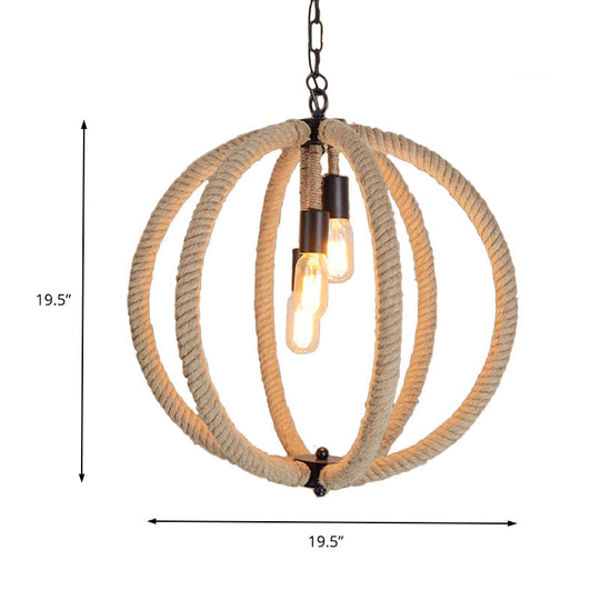 Retro Style Hemp Rope Hallway Chandelier - 3-Light Beige Ceiling Lamp