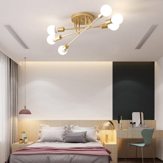 Modern Semi Flush Mount Gold/Black Ceiling Light Fixture - 6/8/10 Lights, Exposed Bulb Design for Bedroom