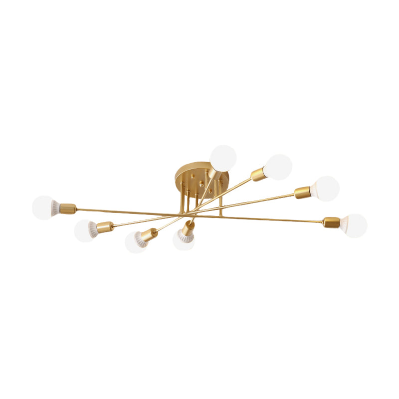 Modern Semi Flush Mount Gold/Black Ceiling Light Fixture - 6/8/10 Lights Exposed Bulb Design For