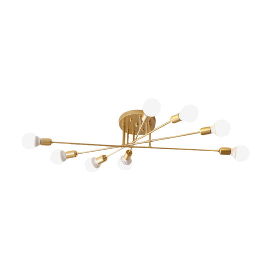 Modern Semi Flush Mount Gold/Black Ceiling Light Fixture - 6/8/10 Lights Exposed Bulb Design For