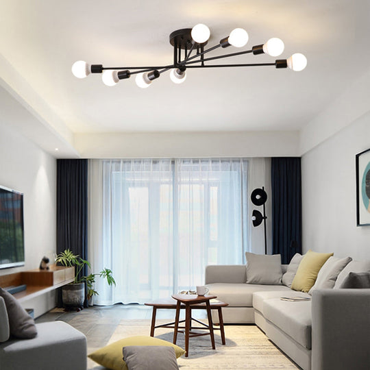 Modern Semi Flush Mount Gold/Black Ceiling Light Fixture - 6/8/10 Lights, Exposed Bulb Design for Bedroom