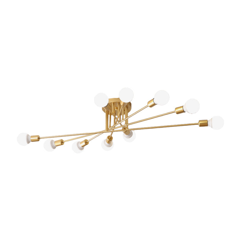 Modern Semi Flush Mount Gold/Black Ceiling Light Fixture - 6/8/10 Lights, Exposed Bulb Design for Bedroom