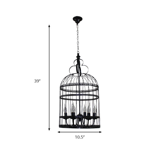 Bird Cage Hanging Light With Candle: Creative Industrial Style Chandelier For Bedroom - 3/6 Bulbs