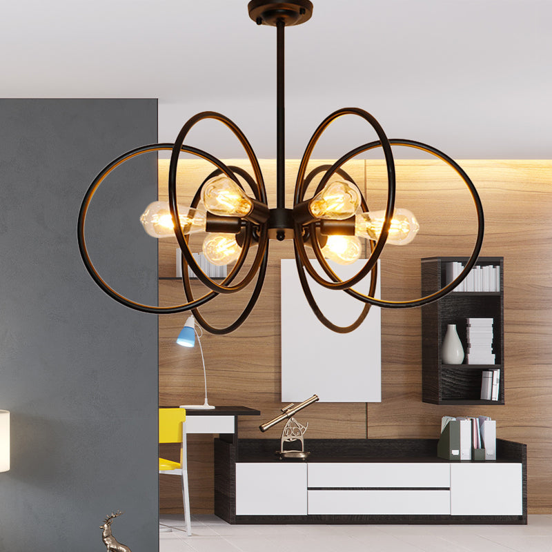 Vintage Style 6-Light Metal Chandelier For Restaurants - Black Ceiling Fixture