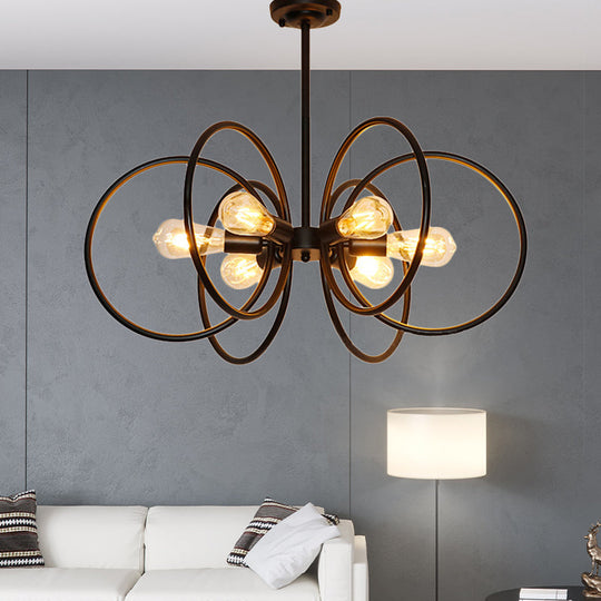 Vintage Style 6-Light Metal Chandelier For Restaurants - Black Ceiling Fixture