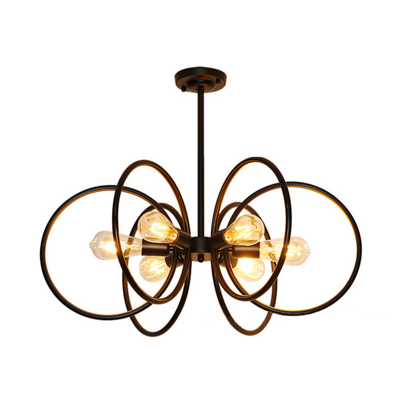 Vintage Style 6-Light Metal Chandelier For Restaurants - Black Ceiling Fixture