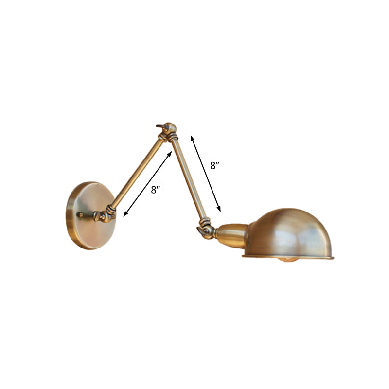 Retro Dome Wall Sconce - Brass/Chrome Swing Arm Metal Lighting For Bathroom