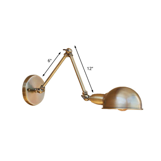 Retro Dome Wall Sconce - Brass/Chrome Swing Arm Metal Lighting For Bathroom