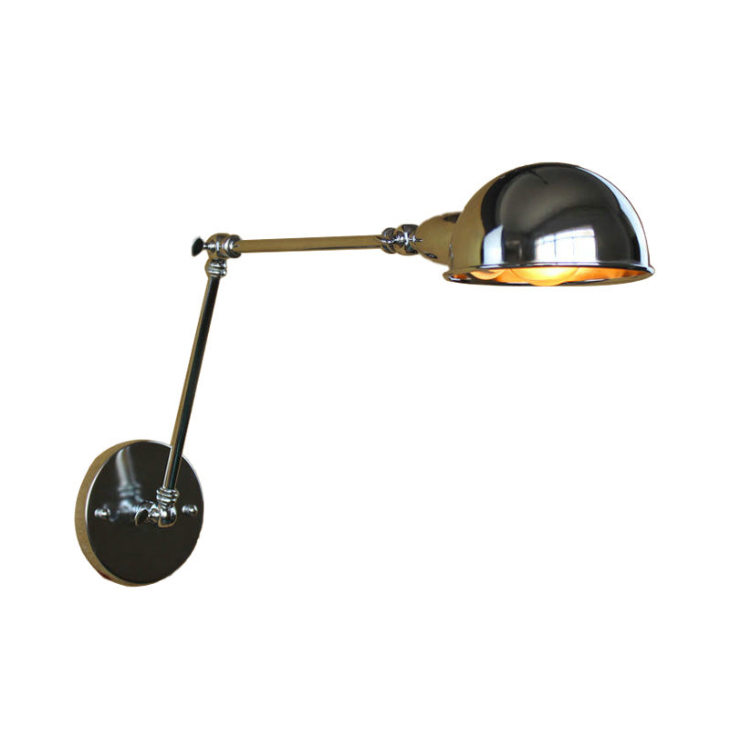 Retro Dome Wall Sconce - Brass/Chrome Swing Arm Metal Lighting For Bathroom