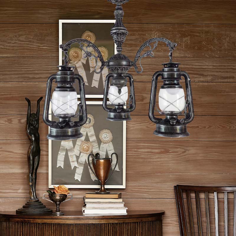 Industrial Pendant Chandelier Light for Kitchen - Clear Glass with Black/Silver/Red Lantern Design