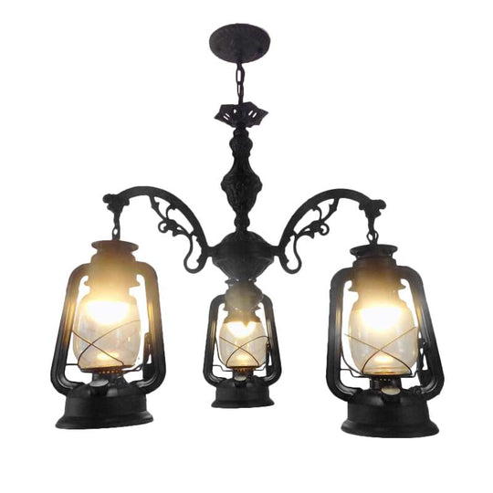 Modern Clear Glass 3-Light Industrial Pendant Chandelier - Black/Silver/Red Kitchen Lighting