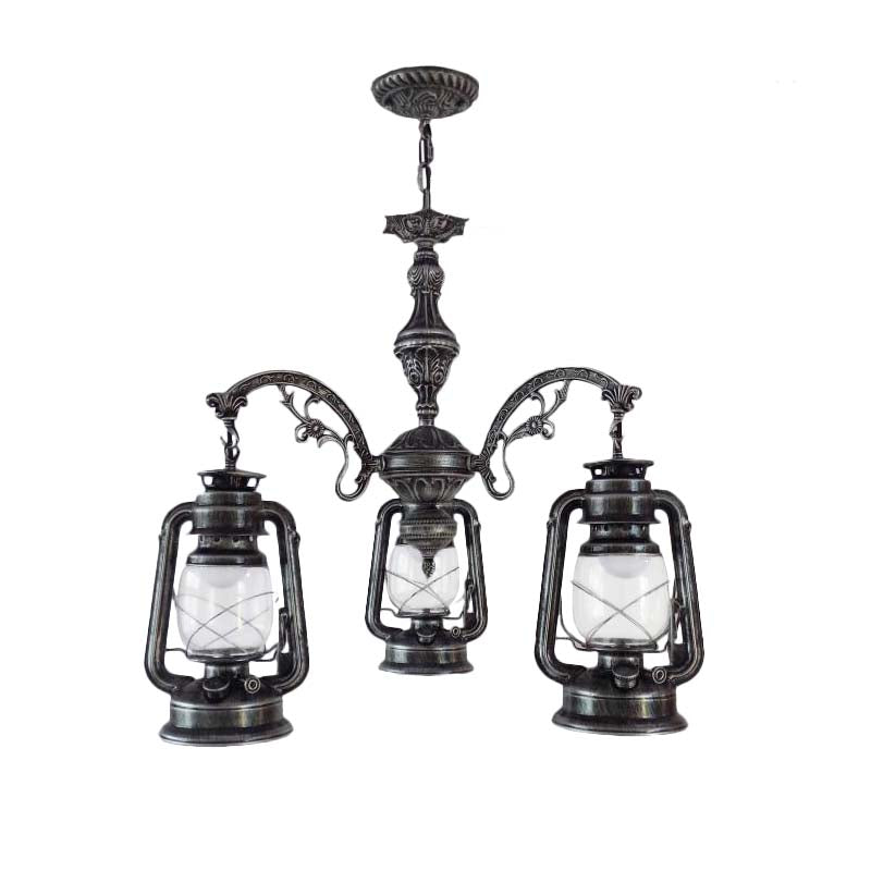 Industrial Pendant Chandelier Light for Kitchen - Clear Glass with Black/Silver/Red Lantern Design