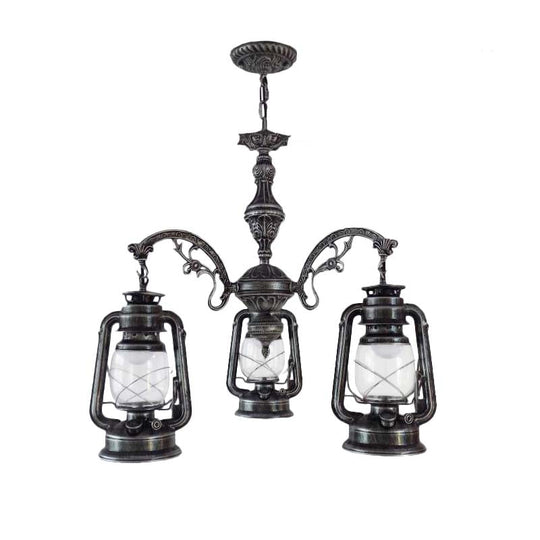 Modern Clear Glass 3-Light Industrial Pendant Chandelier - Black/Silver/Red Kitchen Lighting