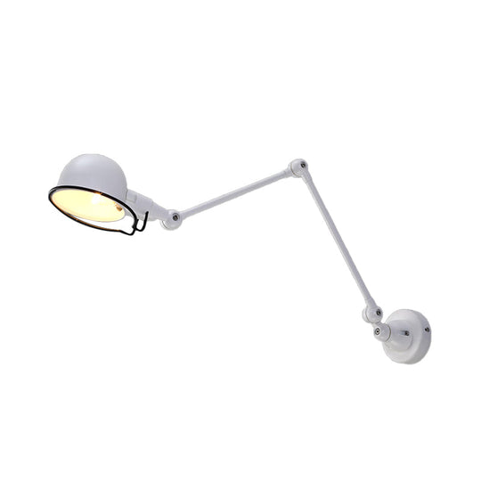 Industrial Metal Swing Arm Wall Light Fixture With Black/White Bowl Shade - 1 Head Corridor Sconce