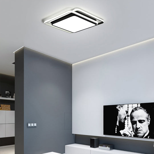 Sleek Contemporary Ceiling Flush Mount Light with Integrated LED and Acrylic Shade - Black/White, Warm/White Option