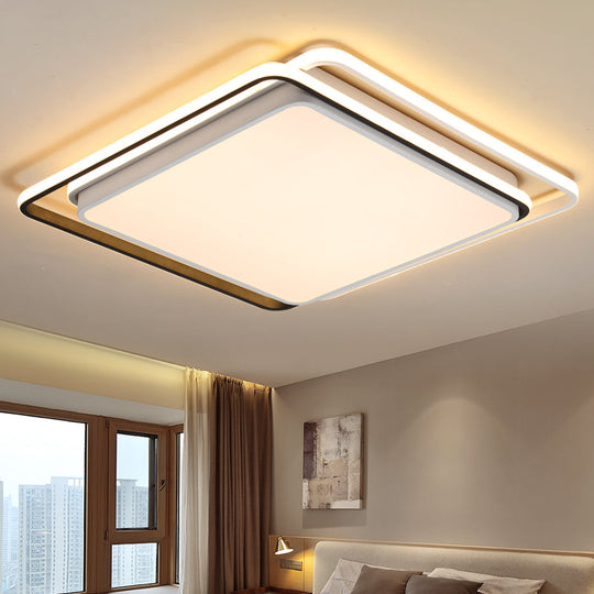 Sleek Contemporary Ceiling Flush Mount Light with Integrated LED and Acrylic Shade - Black/White, Warm/White Option