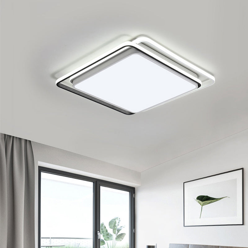 Sleek Contemporary Ceiling Flush Mount Light with Integrated LED and Acrylic Shade - Black/White, Warm/White Option