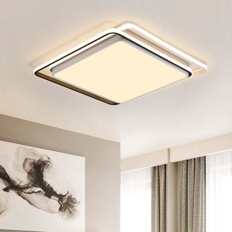 Sleek Contemporary Ceiling Flush Mount Light with Integrated LED and Acrylic Shade - Black/White, Warm/White Option