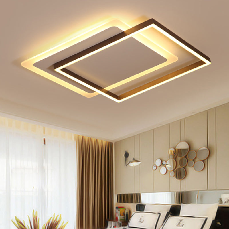 Modern Acrylic Led Coffee Flush Mount Lamp - 16.5/20.5/24.5 Wide Rectangular Warm/White Light