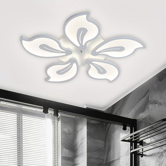 Contemporary Acrylic Blossom Ceiling Flush Light with White Semi Flush Mount - 5/9 Heads, Warm/White/Natural Light