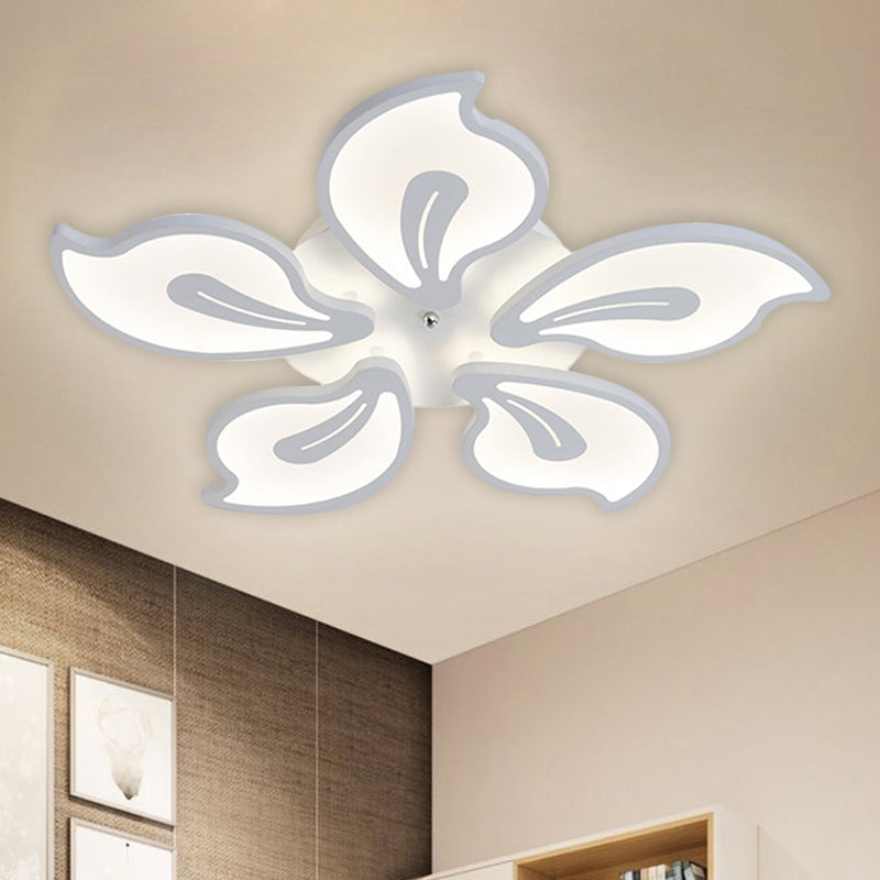 Contemporary Acrylic Blossom Ceiling Flush Light with White Semi Flush Mount - 5/9 Heads, Warm/White/Natural Light