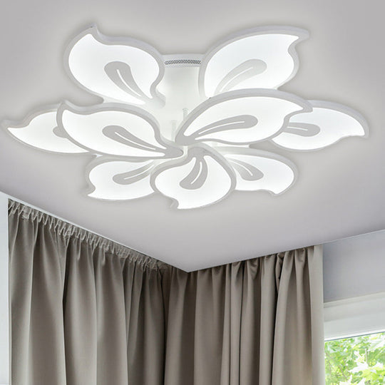 Contemporary Acrylic Blossom Ceiling Flush Light with White Semi Flush Mount - 5/9 Heads, Warm/White/Natural Light