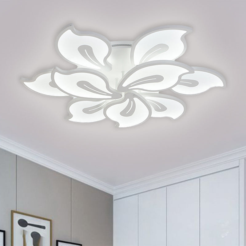 Contemporary Acrylic Blossom Ceiling Flush Light with White Semi Flush Mount - 5/9 Heads, Warm/White/Natural Light