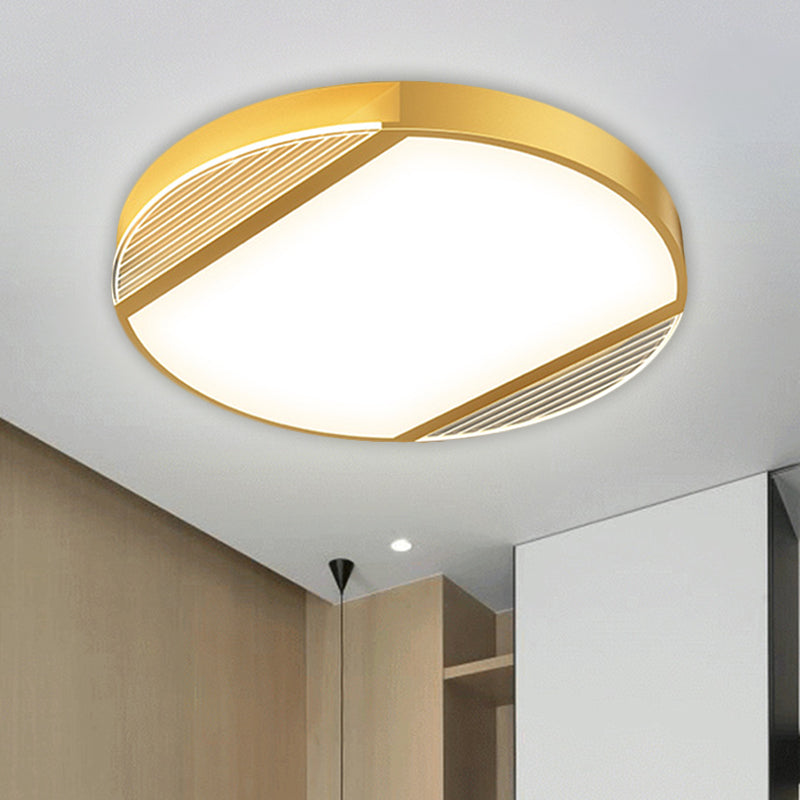 Round Led Gold Flush Mount Ceiling Lamp - Simplicity Metallic Design In Warm/White Light 18/21.5