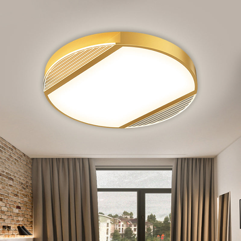 Round Led Gold Flush Mount Ceiling Lamp - Simplicity Metallic Design In Warm/White Light 18/21.5