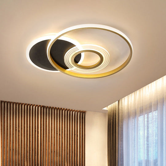 Modern Gold/Black and White LED Ceiling Mounted Fixture in Warm/White Light, 18.5"/21.5" Wide