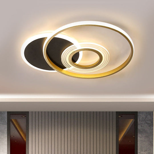 Modern Gold/Black and White LED Ceiling Mounted Fixture in Warm/White Light, 18.5"/21.5" Wide