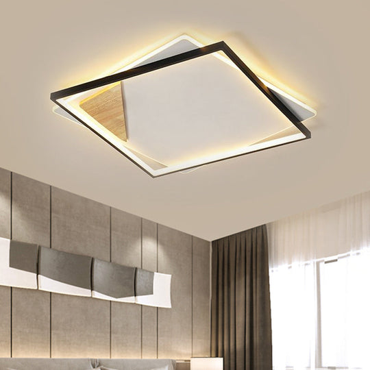 Simple Black/Grey Led Flush Mount Ceiling Light With Square Acrylic Shade Warm/White 16.5/20.5 W