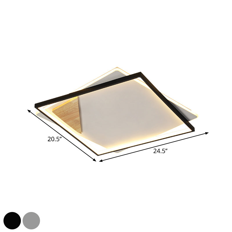 Simple Black/Grey Led Flush Mount Ceiling Light With Square Acrylic Shade Warm/White 16.5/20.5 W