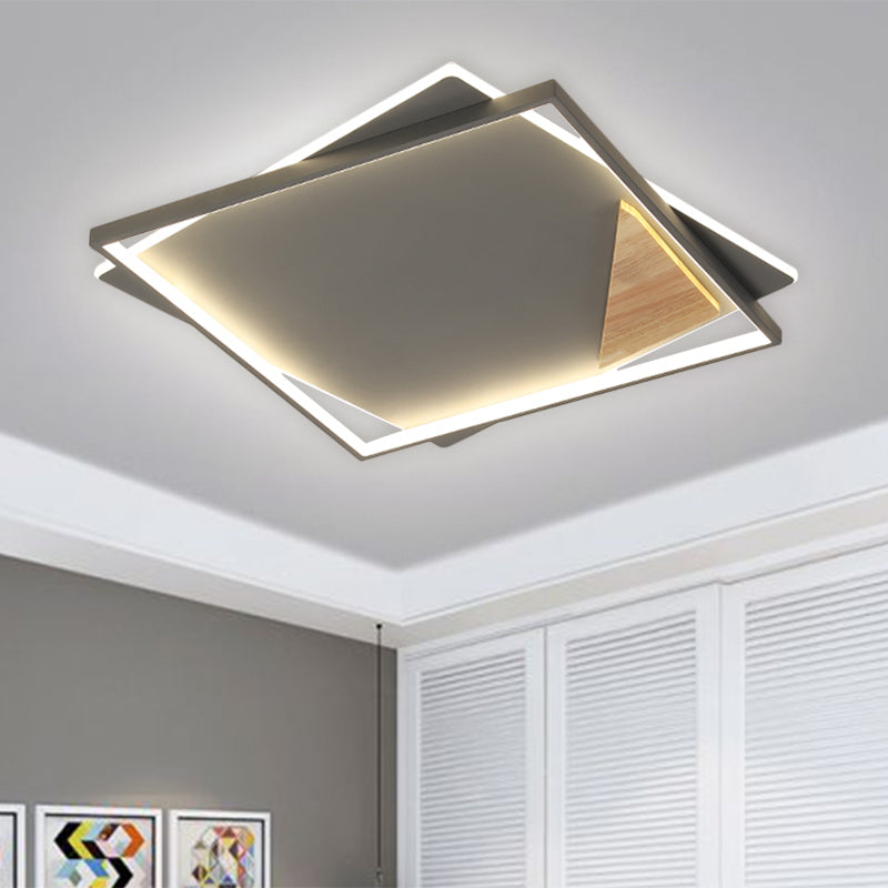 Simple Black/Grey Led Flush Mount Ceiling Light With Square Acrylic Shade Warm/White 16.5/20.5 W