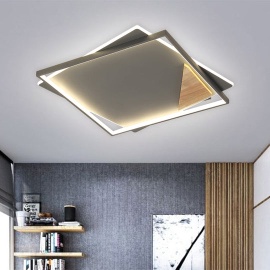 Simple Black/Grey Led Flush Mount Ceiling Light With Square Acrylic Shade Warm/White 16.5/20.5 W