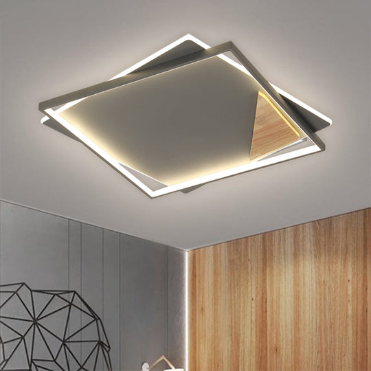 Simple Black/Grey Led Flush Mount Ceiling Light With Square Acrylic Shade Warm/White 16.5/20.5 W