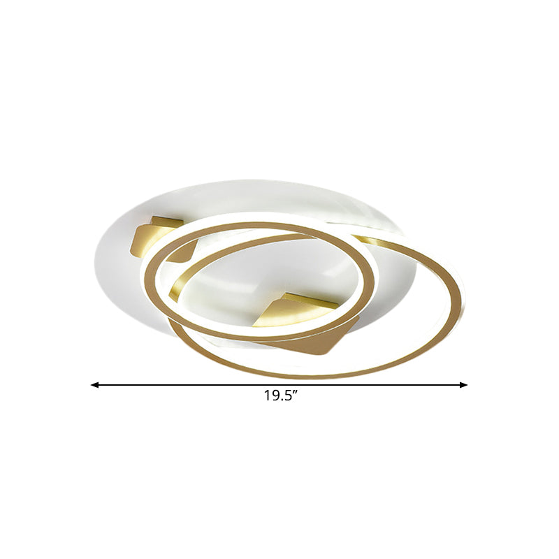 Contemporary Metallic Led Flush Light Ceiling Fixture In Gold Dual Ring Design