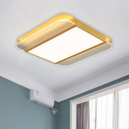 Sleek Gold Led Square Flush Mount Ceiling Light Fixture In Warm/White - 18/21.5 Width