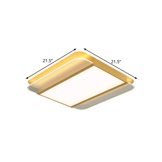 Sleek Gold Led Square Flush Mount Ceiling Light Fixture In Warm/White - 18/21.5 Width